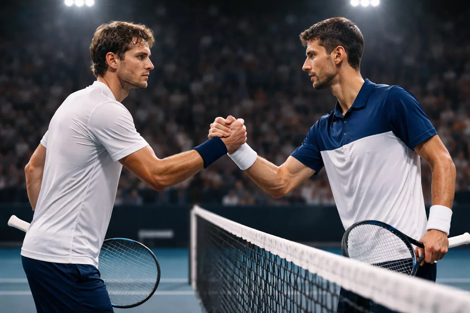 Dos tenistas profesionales compitiendo en un partido intenso