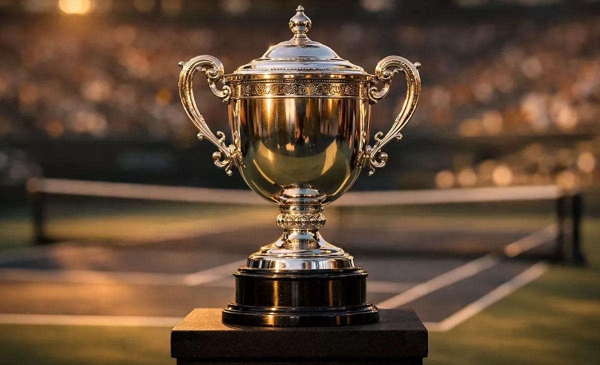 Trofeo de Grand Slam de tenis con pista de fondo